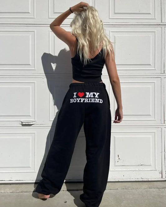 'I LOVE MY BOYFRIEND" Printed Sweatpants